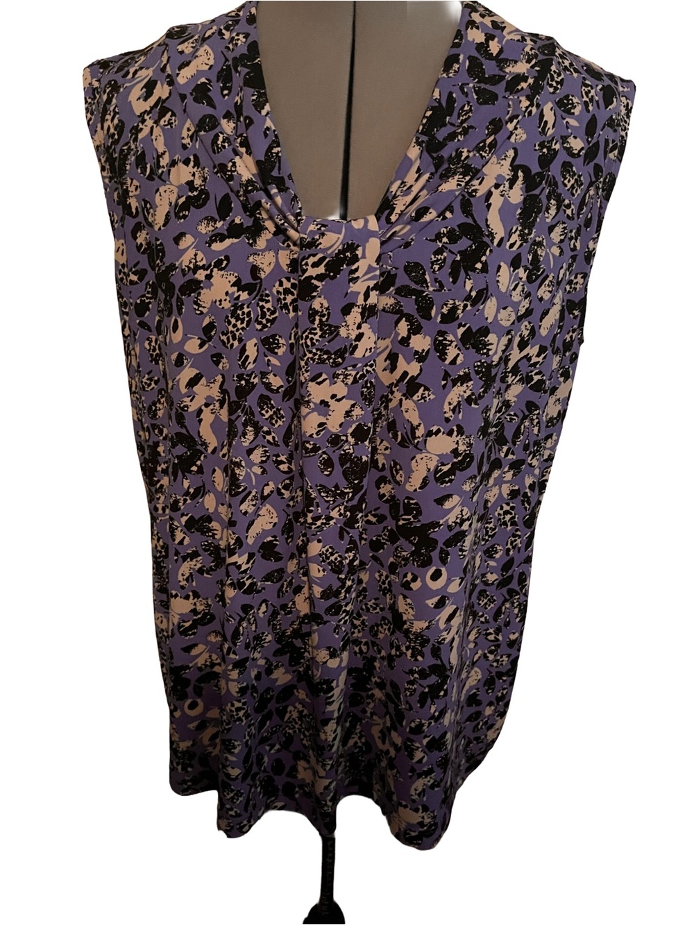Dana Buchman Blue Animal Print Blouse with Black & Cream Spots